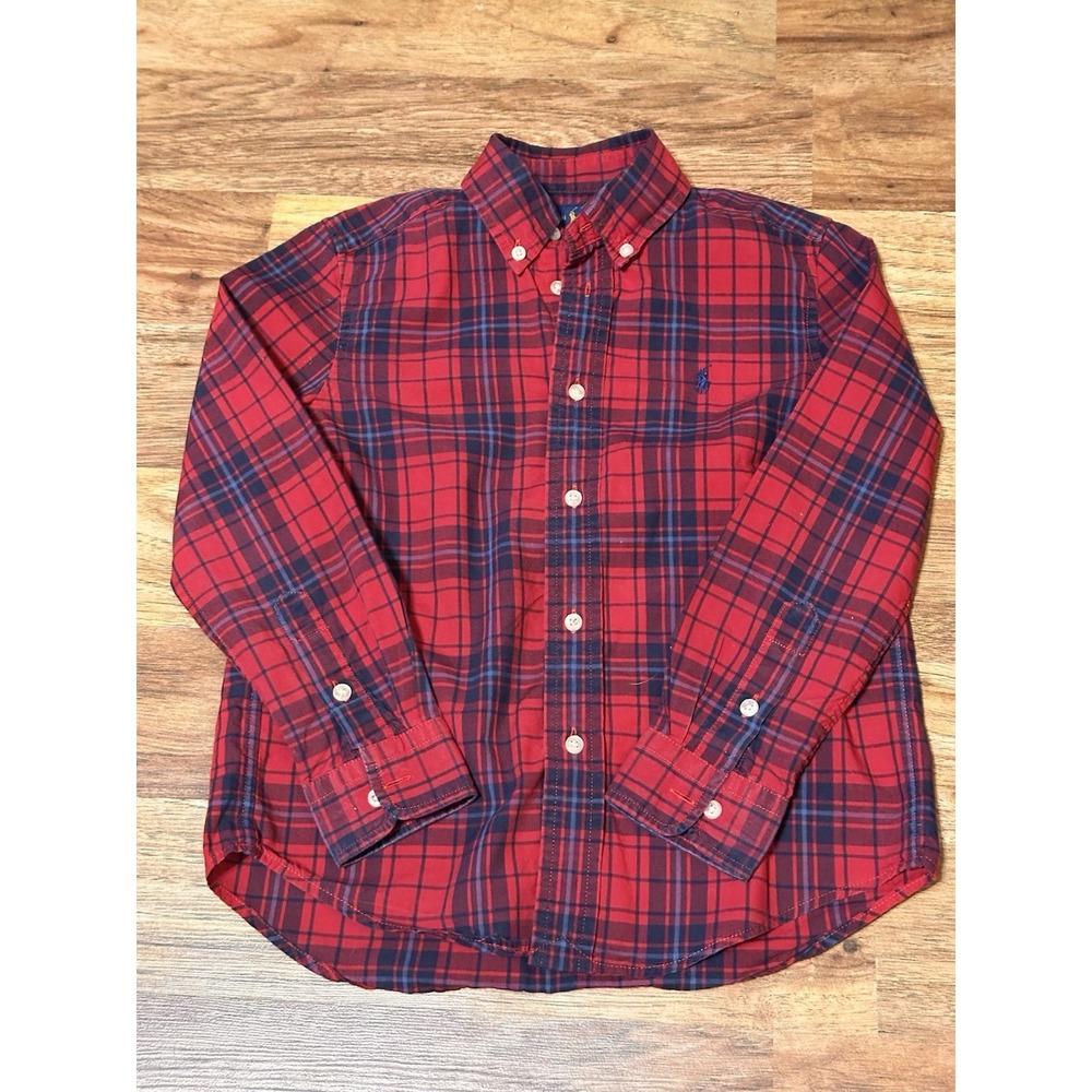 Polo Ralph Lauren Boys Size 6 Plaid Button Down Dress Shirt Cotton Red&Blue